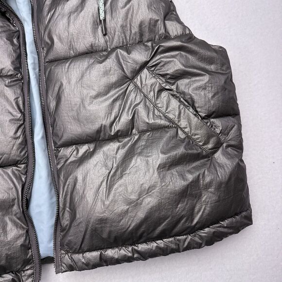 Pilcro Puffer Vest Size Medium Silver Anthropologie Hooded Apres‎ NO ZIPPER - Picture 5 of 10
